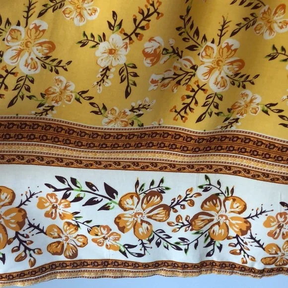 Kirundo Mini Dress Bohemian Short Sleeve Size Large Mustard Floral New - Picture 5 of 13